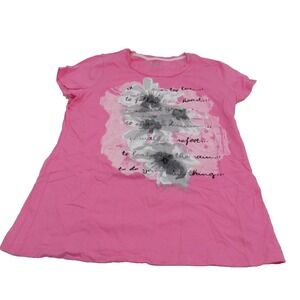 Made For Life Women's Activewear  Pink Floral Short Sleeve Top Size Large